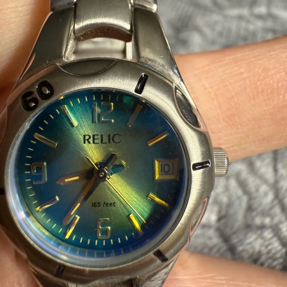 Relic blue & green watch with stainless steel